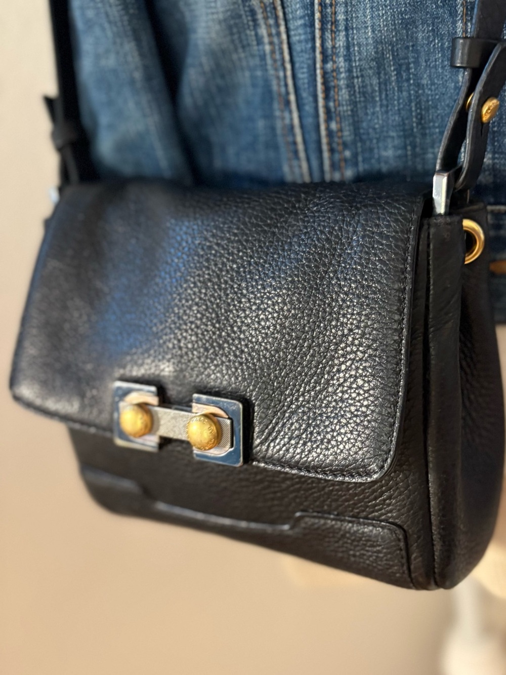 Marc Jacobs Black Pebbled Leather Flap Crossbody Bag